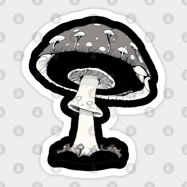 Recursive Mushroom with Mushrooms on It Sticker by CursedContent